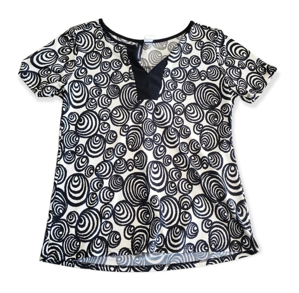 Jason Maxwell Black & White Geometric Short Sleeved Blouse / Shirt | Size PL